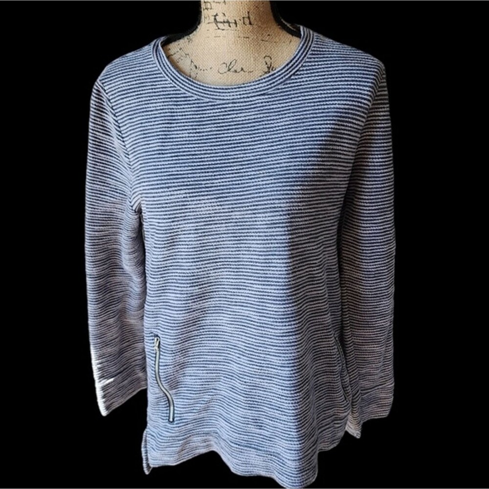 Per Se Sport Sweater Womens SZ Large Casual Everyday Cozy‎ Coastal Beachy Zipper